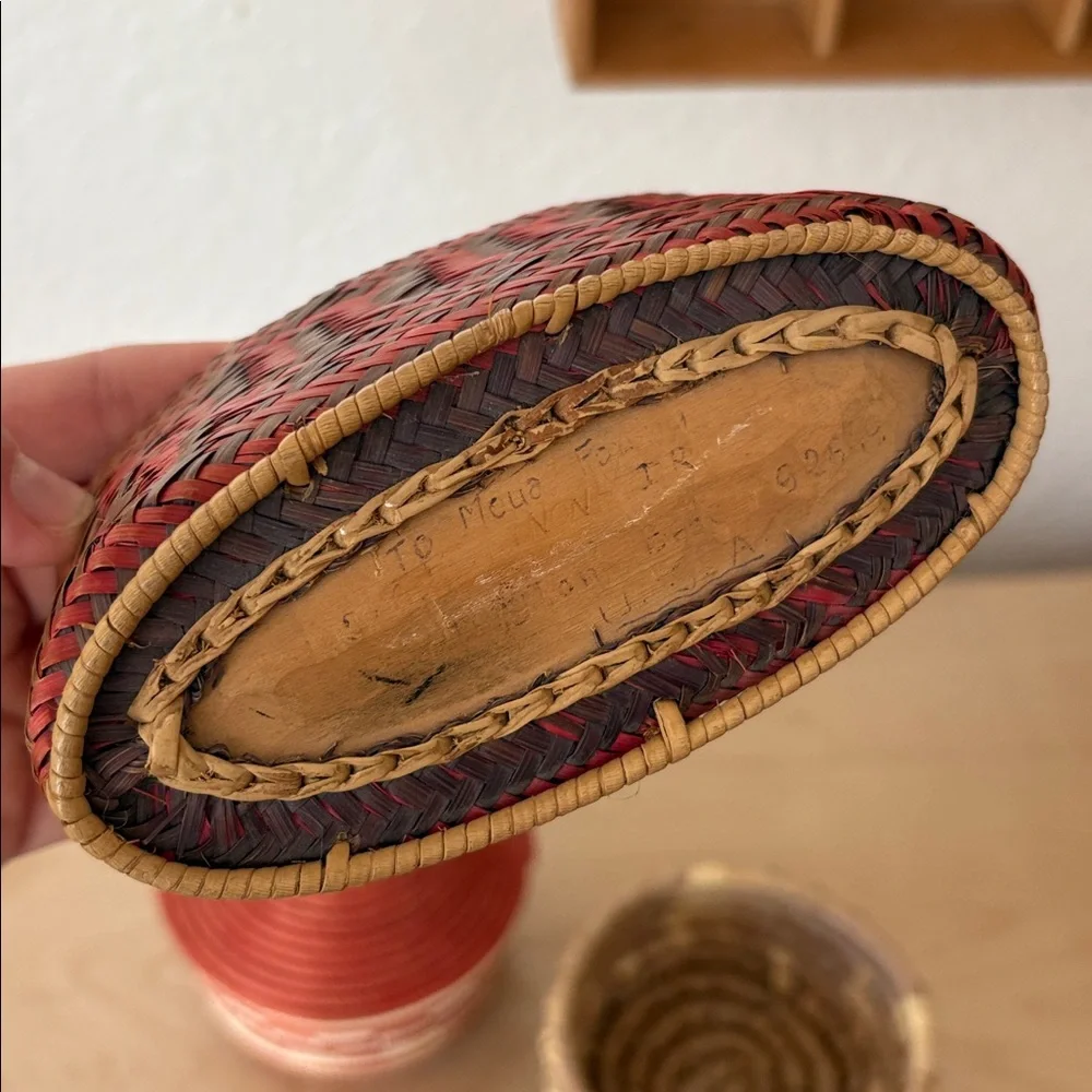 Vintage Handwoven African Mini Basket with Lid Set